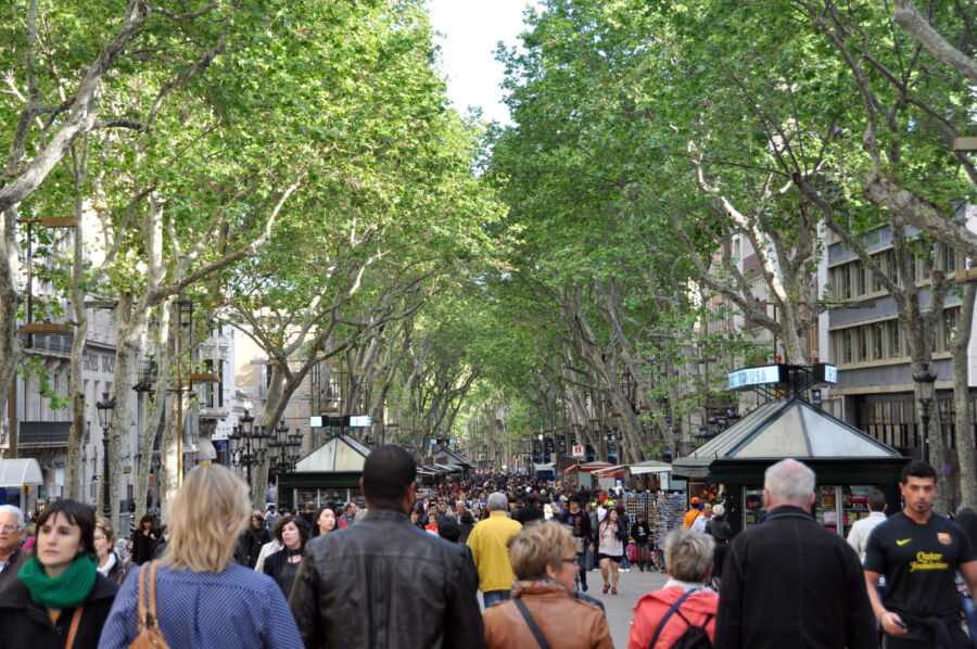 The crowded Ramblas street in Barcelona