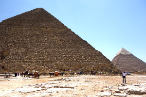  The pyramids at Giza tower above the sand at the edge of Cairo. Four thousand years ago, you could take it with you. Imagine two million stones, two tons each, carved, transported, and then stacked high...all so a king could take his stuff into the next life.