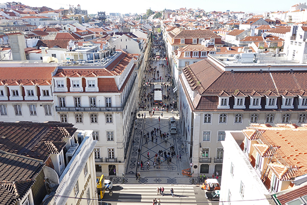 Rua Augusta: The triumphal arch that serves as a gateway to the city is now open for visitors, affording a grand view down the main drag, Rua Augusta.  As can be seen from the top of the arch, the center of town was rebuilt in a strict grid plan after the earthquake/tsunami/fire of 1755 left Lisbon a smoldering pile of rubble. 