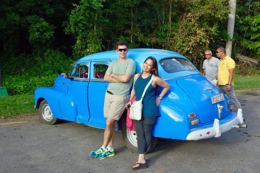 Trish Feaster and Andy Steves with classic car
