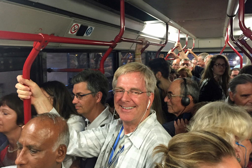Rick Steves on crowded bus