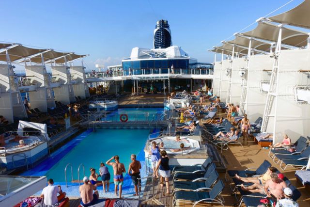 Cruise ship top deck poolside